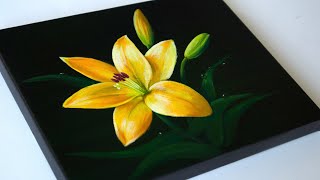 Flower Painting in Acrylic  Lily Flower Painting  Yellow Flower Painting [upl. by Elbert1]