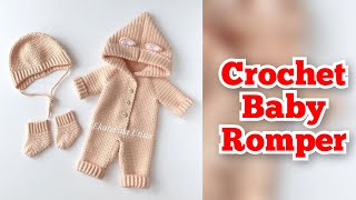 crochet baby romperoverallonesie pattern with hoodie coat jacket  AB Clothes [upl. by Eralc]