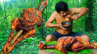 Survival In Jungle Roasted Buffalo Chicken BBQ Eating With Hot Spicy Chili Sauce So Delicious [upl. by Felder]