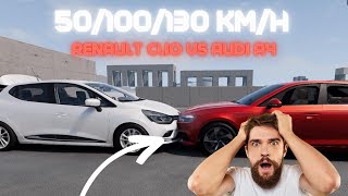 Renault Clio vs Audi A4 Crash Test at 50 100 and 130 kmh  Safety Comparison [upl. by Naima]