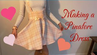 DIY pinafore dress Making a pink plaid pinafore [upl. by Artapoelc]