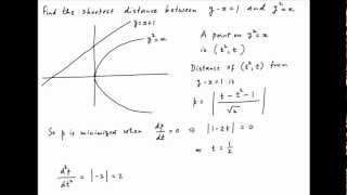 Find the shortest distance between the line y  x  1 and the curve squarey  x [upl. by Bryn538]