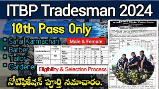 ITBP Tradesman Constable Recruitment 2024  10th Pass  Maleamp Female  ITBP Constable Jobs 2024 [upl. by Graehme45]