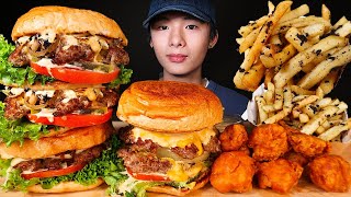 ASMR BURGER MATE 🍔 DOUBLE PINEAPPLE CHEESEBURGER  A4 WAGYU  FRIED CHICKEN Eating Sound MAR ASMR [upl. by Nommad]