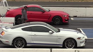 2018 Mustang GT vs Shelby GT350  14 mile drag race [upl. by Assenal]