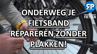 ONDERWEG EEN LEKKE FIETSBAND REPAREREN ZONDER PLAKKEN [upl. by Hsac]