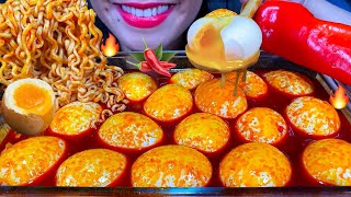 ASMR SOUPY FIRE NOODLES  MASSIVE SOFT BOILED EGG FEAST  SWEET PEPPER MUKBANG Eating Sounds [upl. by Carrnan]