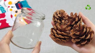 I make MANY and SELL them all Genius Recycle Idea with Glass bottle and pine cone  Amazing trick [upl. by Gerard]