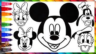 Dibuja y Colorea A Mickey Mouse Y Sus Amigos ⚫⚫❤️🎀🐭🐶🦆 Dibujos Para Niños [upl. by Harbird]