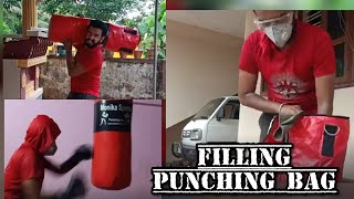 How to fill SAND BAG PUNCHING BAG using Sand Clothes and Coconut Mesocarp  India  Hindi [upl. by Shutz204]