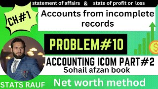 problem10 ch1 accounts from incomplete records accounting icom part2 Sohail Afzal statsrauf [upl. by Irpac]