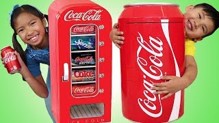 Wendy amp Liam Pretend Play w Giant Coca Cola Vending Machine amp Kid Refrigerator Toy [upl. by Naid701]