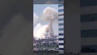 Moment huge explosion captured onboard ship in Chinese port [upl. by Aan]