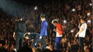 Harry Styles gets hit in the balls with a shoe on stage  One Direction TMH Tour Glasgow [upl. by Odine862]