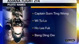 News Station Reports Asiana Flight 214 Pilots Names quotSum Ting Wongquot quotHo Lee Fukquot [upl. by Pleasant]