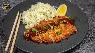 Tonkatsu Schnitzel mit Tonkatsu Soße  paniertes Schnitzel aus Japan [upl. by Trenton299]