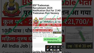 BSF Tradesman Requirements 🆕 update नोटिस जारी हो गया है Apply Now [upl. by Cuhp75]