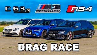 New RS4 Comp v M3 v AMG C63 Estate DRAG RACE [upl. by Irpak205]