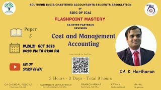 Paper 3  Cost and Management Accounting Fastrack Revision  Session 1 by CA K Hariharan [upl. by Nimajneb]