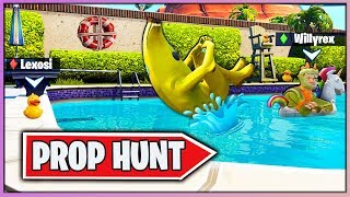 FIESTA EN LA PISCINA YOUTUBER PROP HUNT FORTNITE MINIJUEGOS [upl. by Winikka910]