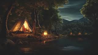 Cozy Lakeside NightCabin Ambience amp Fireplace Sounds with Soothing Crickets For Relaxing [upl. by Selig]