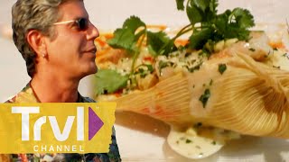 Anthony Reviews Bobby Flays Signature Dishes  Anthony Bourdain No Reservations  Travel Channel [upl. by Heddie]