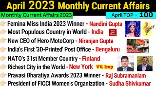 April 2023 Monthly Current affairs in English  Current Affairs 2023 Full Month Most imp Questions [upl. by Langelo89]