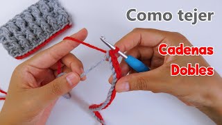 Como tejer un CORDON CADENAS DOBLES a crochet con uno o dos colores Curso Crochet Ganchillo PAP [upl. by Gorden]