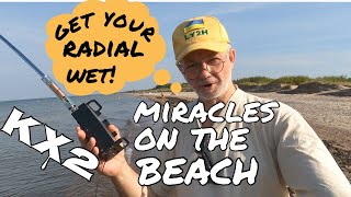 Radial in salt water makes miracles true or false Elecraft KX2 AX1 and a radial go to the beach [upl. by Gambell]