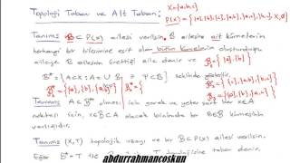 19 TOPOLOJİK UZAYLAR  Topoloji Tabanı ve Alt Taban  1 [upl. by Klehm]