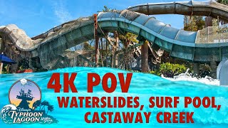 Disney’s Typhoon Lagoon Water Park  Waterslides Surf Pool amp Castaway Creek Attractions in 4K [upl. by Rebma]