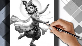 Lord Krishna Drawing full body  How To Draw God Krishna  Janmashtami krishna dance drawing [upl. by Nonek]