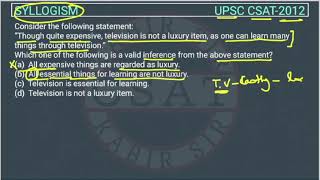 2012 CSAT Syllogism PYQ Topic wise Though quite expensive television is not a luxury item [upl. by Pernas]