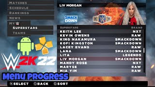 WWE 2K22 PSPAndroid Menu Progress and ingame match [upl. by Aerdnua]