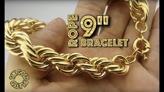 Mens 14K Gold Plated Hollow Rope Chain Bracelet 9quotInch x 14MM [upl. by Htiekal]