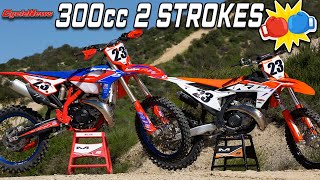 Beta 300 RX vs KTM 300 SX 💨 300cc 2 Stroke Showdown  Cycle News [upl. by Naujik]