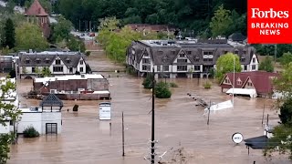 Major Flooding Caused By Hurricane Helene Causes Water To Surround Buildings In Asheville NC [upl. by Stanway291]