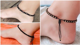 How to make black thread anklet Anklet making at home JyotisWorld [upl. by Vince]