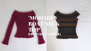 KNITTING TUTORIAL  mohair boat neck topoff the shoulder top  FREE PATTERN  nelsknits [upl. by Dnomaj]