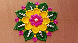 simple rangoli design small rangoli designBeautifulrangoli design💜💜attractive rangoli [upl. by Doughman562]