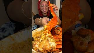 Huge King Crab Leg ramen sausage snow crab potatoes and mega prawns 🦐 seafoodboil mukbang [upl. by Aerdno584]