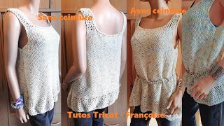 Tuto Tricot Débardeur Femme point Ajouré Mousse et point de Blé en tailles 3436 à 5052 facile [upl. by Svetlana]