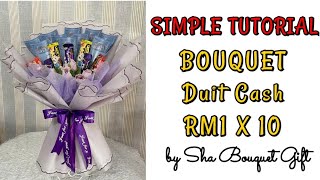 Tutorial Bouquet Duit 10 keping mix chocolate ll DIY Buket yang ll bouquet dengan 3 helai wrapping [upl. by Reid]