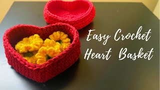 Easy Crochet Heart Basket  Heart Box [upl. by Mal544]