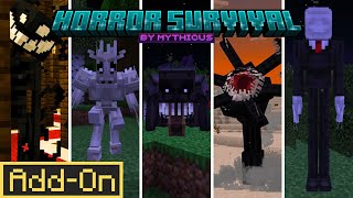 Horror Survival AddOn  Full Showcase All Scary Mobs  Minecraft Bedrock AddOn [upl. by Lenard]