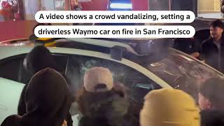 Driverless car vandalized set ablaze in San Francisco  REUTERS [upl. by Nylzor]