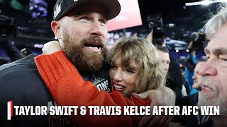 Travis Kelce amp Taylor Swift celebrate on field after Chiefs win AFC title ❤️  NFL on ESPN [upl. by Naitsyrk]