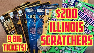 Scratching 200 in big Illinois lottery scratch off tickets  Searching for that huge winner 💣💥 [upl. by Aidul]