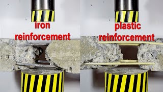 HYDRAULIC PRESS VS STEEL AND FIBERGLASS REINFORCEMENT CONCRETE [upl. by Jurgen337]