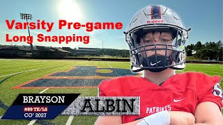 Brayson Albin 2023 Varsity Pregame Longsnapping OnePercent football BJP Motivation [upl. by Kyred]